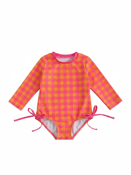 Queen Mother Детски бански костюм Една част с шапка Pink-orange Checkered