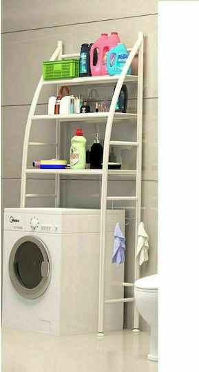 0092 Boden Badezimmerregal Metallisch mit 3 Regalböden 47x25x168cm Weiß