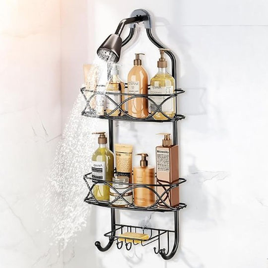 Shelf Wall Mounted Bathroom Shelf Metallic 25.8x55x25.8cm Black