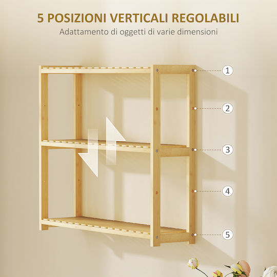 HomCom Shelf Floor Bathroom Shelf Wooden with 5 Shelves 60x15x50cm