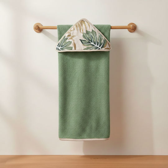 abo Baby Bath Towel-Bathrobe Hooded Tropical Leaves Green 75x75cm