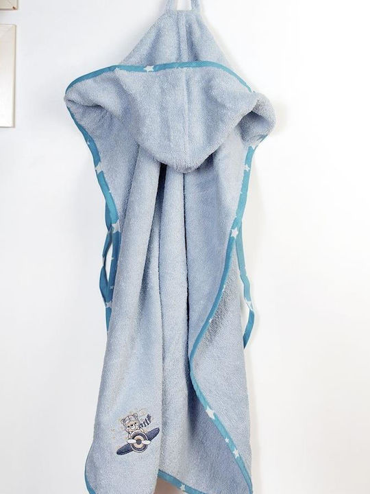 Dimcol Baby Bath Towel Hooded Aviator Sky Blue 75x85cm