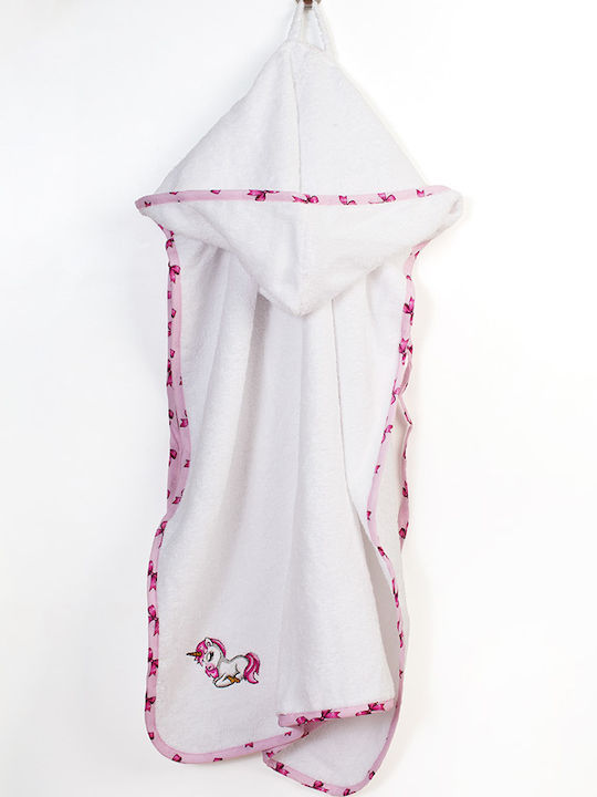 Dimcol Βρεφική Κάπα-Μπουρνούζι με Κουκούλα Unicorn White-pink 75x85εκ.