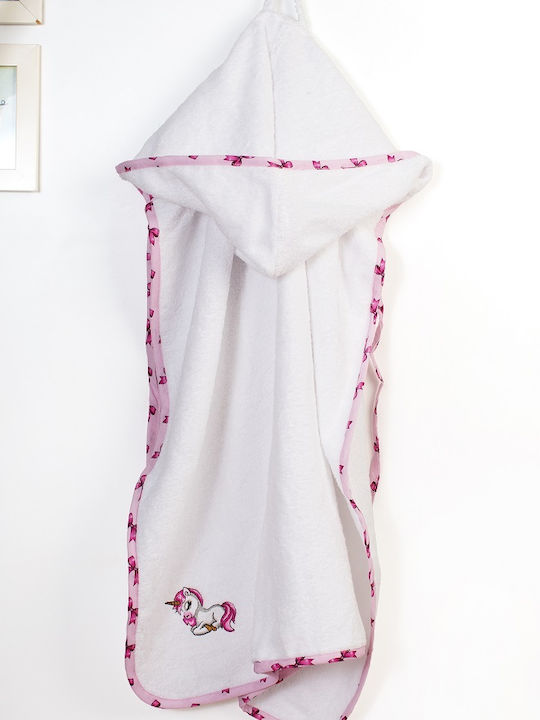 Dimcol Βρεφική Κάπα-Μπουρνούζι με Κουκούλα Unicorn White-pink 75x85εκ.