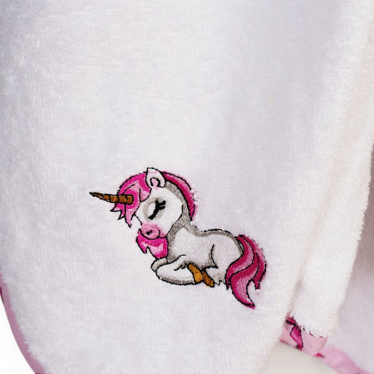 Dimcol Baby-Badetuch mit Kapuzen Unicorn Weiß-Pink 75x85cm