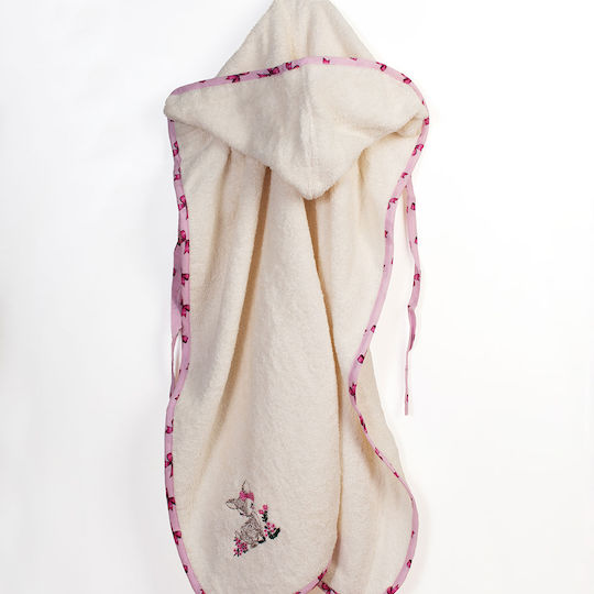 Dimcol Baby-Badetuch mit Kapuze Deer Ecru-Rosa 75x85cm