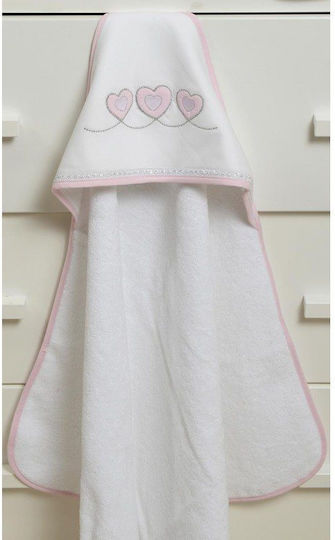 Baby Oliver Hooded Baby Bath Towel Sweet Hearts White