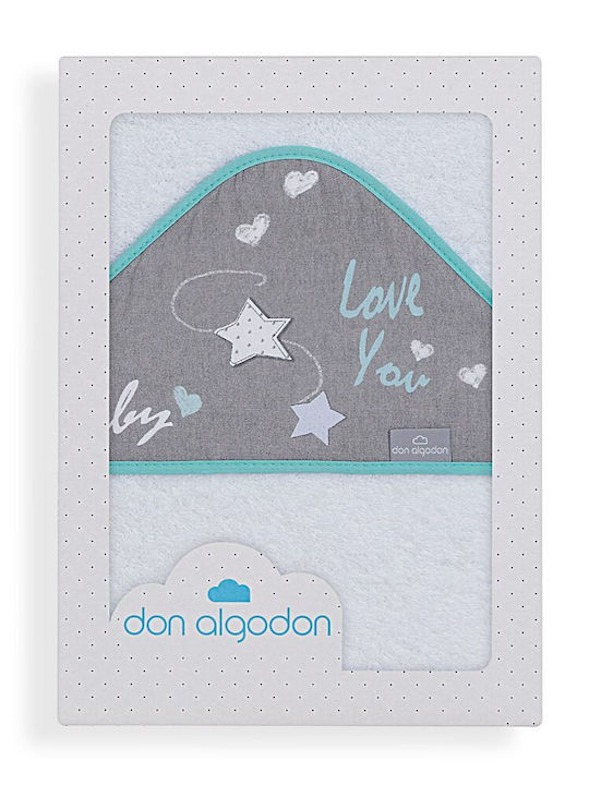 Don Algodon Hooded Baby Bath Towel Love You White