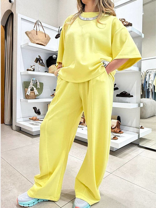 Women's Yellow Set with Trousers with Rubber Band in Loose Fit
