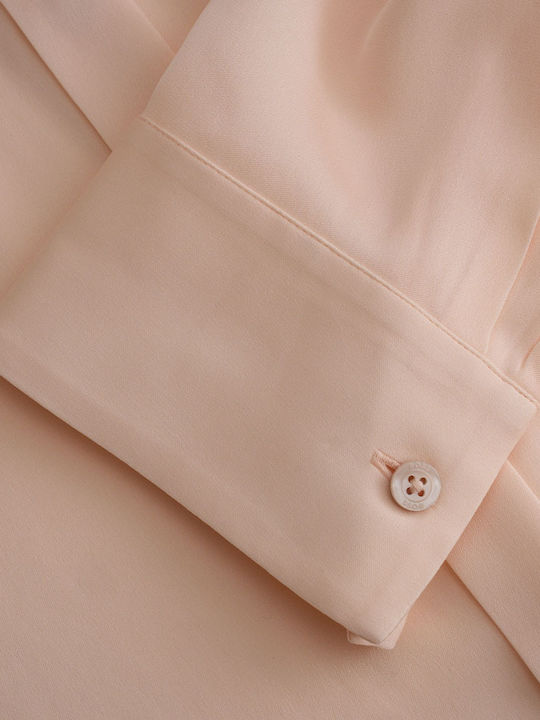 Long Sleeve Women's Silky Shirt Pink