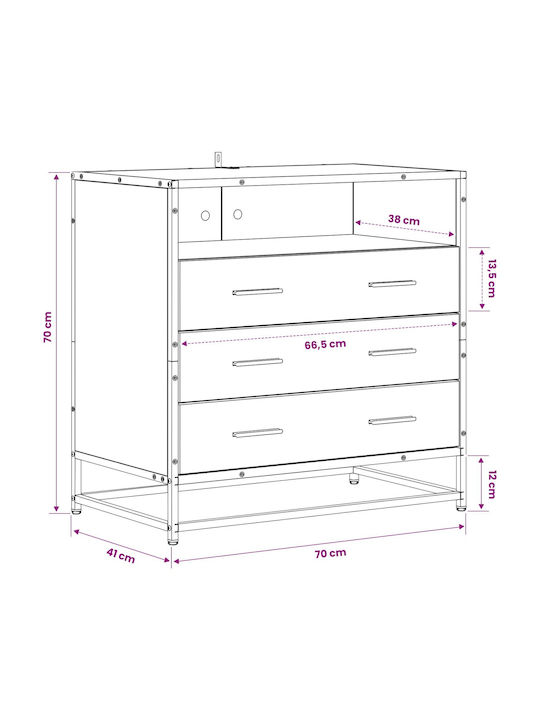 Kommode Schlafzimmer Holzschatten Schwarz 70x41x70cm