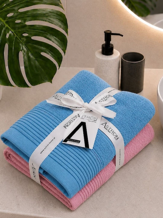 Astron Italy Face Towel 50x50cm Pink Turquoise 2 Pieces Weight 550gsm