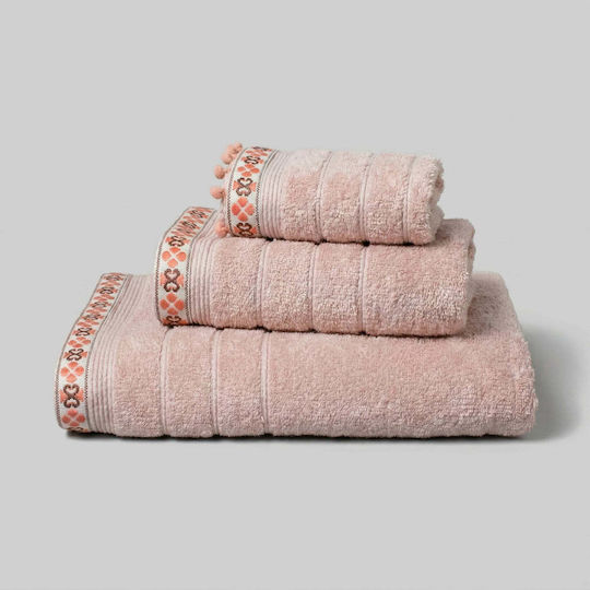 White Fabric Bath Towels Set 3 pcs Thistle Pink Weight 600gsm