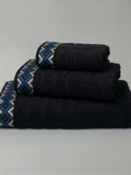 White Fabric Bath Towel Set 3pcs Knit Black Weight 500gr/m²