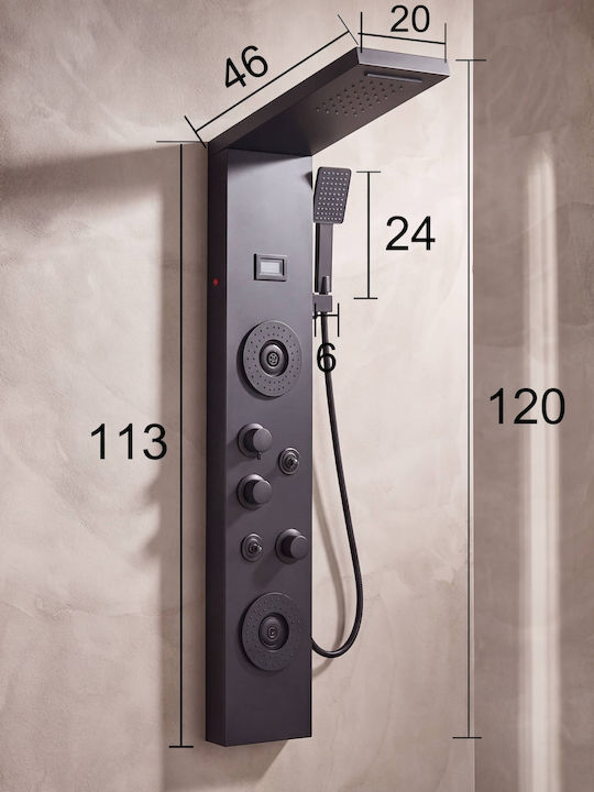 Naron Στήλη Υδρομασάζ 120cm Μαύρη
