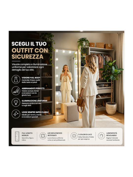 Shally Dogan Oglindă cu Cadru Alb din Aluminiu și Iluminare LED 160x60cm
