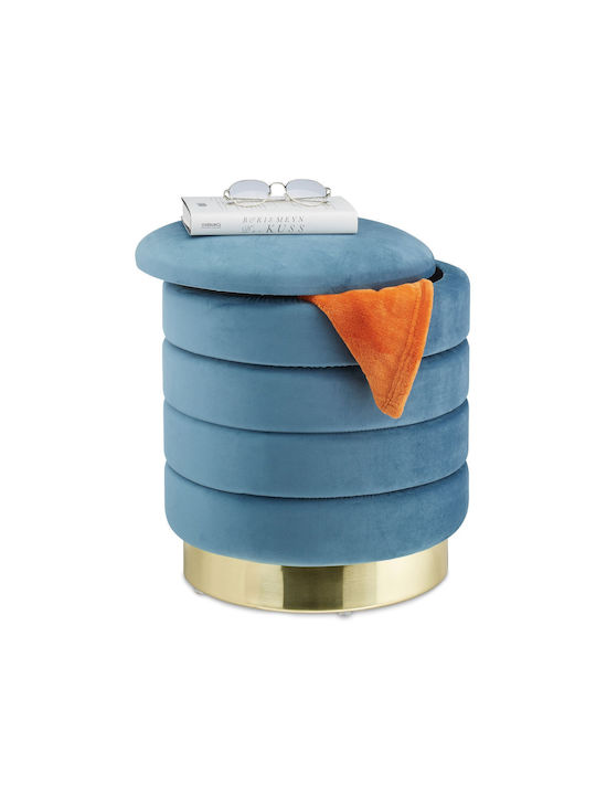 Living Room Stool With Storage Space Upholstered In Velvet Blue