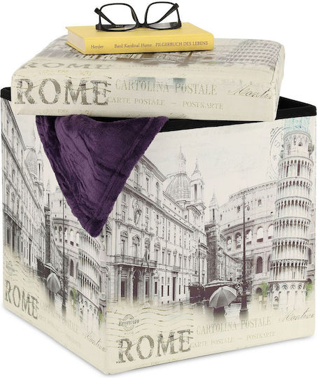 Taburet Camera De Zi Pliabil Cu Spațiu De Depozitare Alb/Negru 38x37.5x37.5cm