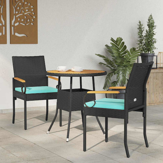 Outdoor Chair Rattan Black and Turquoise with Cushion 2 Pieces 59.5x50x88cm Outdoor Chair Rattan Black and Turquoise with Cushion 2 Pieces 59.5x50x88cm