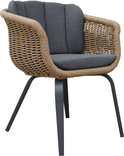 Gartenstühle Aluminium Wicker Grau mit Kissen 60x62x76cm