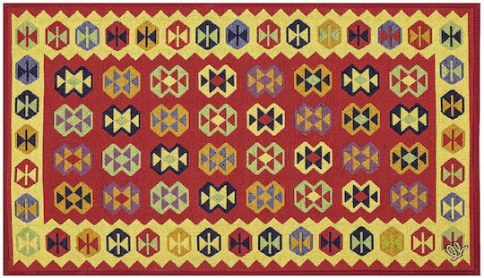 Covoraș de bucătărie din bumbac Sdim, bază antiderapantă, Kilim 003, roșu galben, 50x140 cm