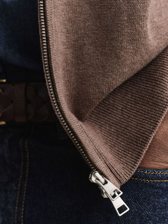 Cotton Men's Knitted Cardigan Dark Hazelnut Melange