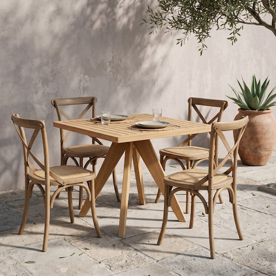 Wood Garden & Terrace Table for Small Spaces Doga Natural 90x90x75cm