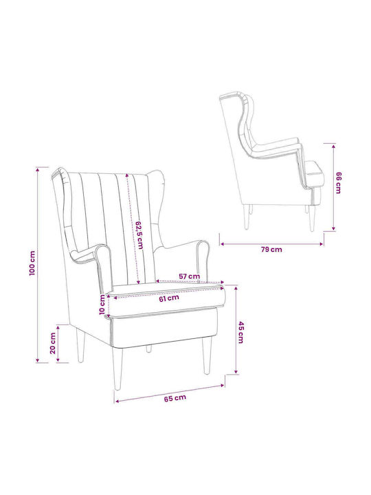 Velvet Yellow Armchair 65x79x100cm
