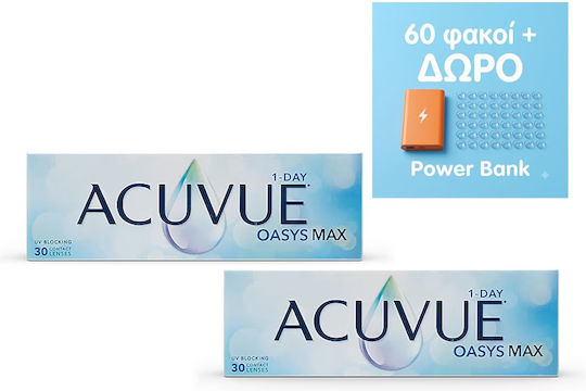 Acuvue OASYS 1-DAY MAX UV 30 Tägliche Kontaktlinsen Silikon-Hydrogel mit UV-Schutz + Powerbank