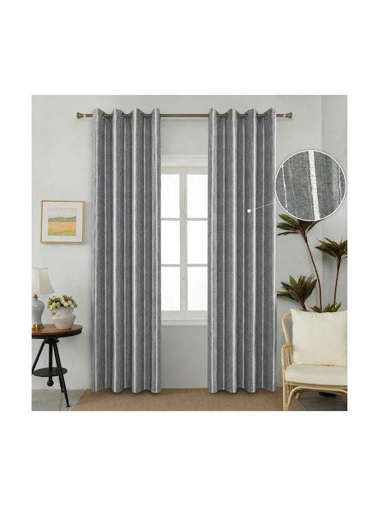 My Home Luxury Κουρτίνα με Τρέσα Μπλε Γκρι 280x270εκ.