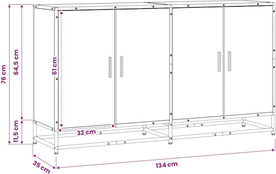 Дървен Офисен Шкаф Черен Дъб 134x35x76см