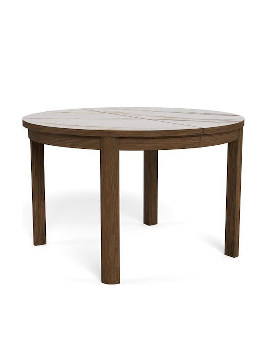 Melfero 101 Round Table Dining Room with Marble Surface White Marble, Dark Oak 75x75cm