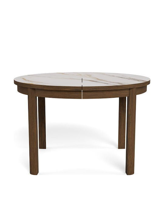 Melfero 101 Round Table Dining Room with Marble Surface White Marble, Dark Oak 75x75cm