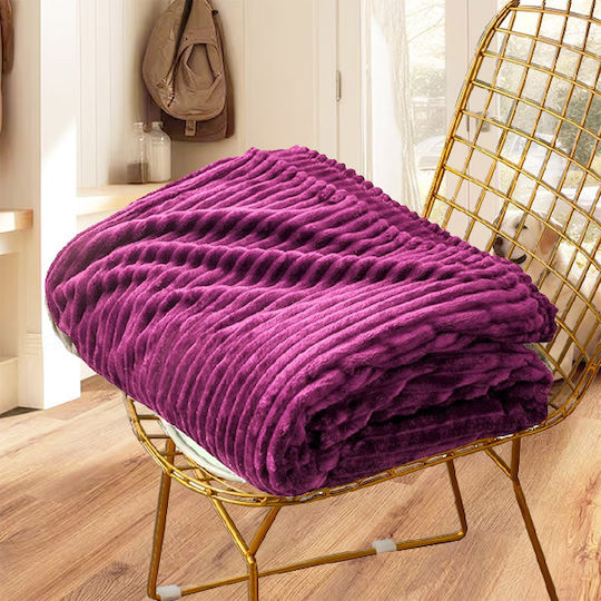 Το μεγάλο παζάρι Κουβέρτα Fleece Υπέρδιπλη 220x240εκ. Μωβ