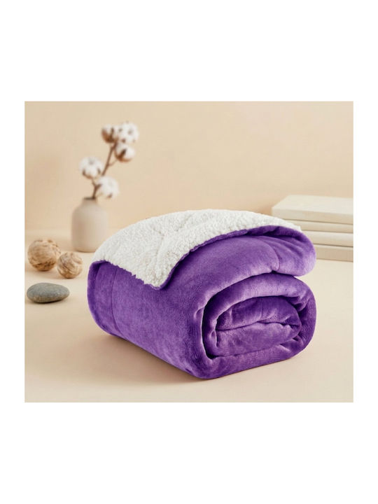 Kraft World Pătură Sherpa Superdublă 220x240cm Violet Flannel-Violet