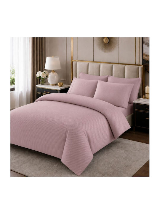 Tac Set Husă de Pilotă Super Dublă cu 4 Fețe de Pernă & 1 Cearsaf 220x240 Purple Stripe