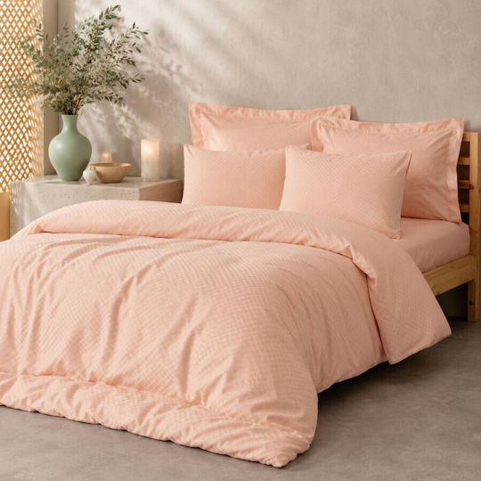 Cottonbox Duvet Cover Set 200x220cm Double With 2 Pillowcases & 1 Bed Sheet Salmon Plaid