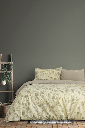 Kocoon Bettbezug-Set Baumwolle Einzelbett mit Kissenbezug 165x245 Fueglio Olive Green