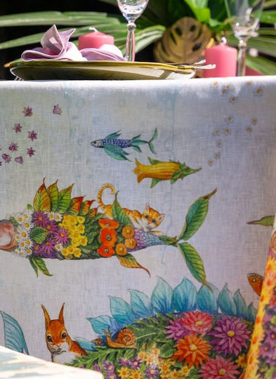 Tessitura Toscana Telerie Linen Tablecloth Pesciflora Pink 160x230cm
