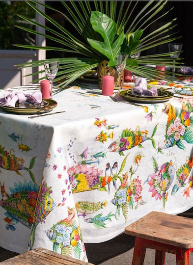 Tessitura Toscana Telerie Linen Tablecloth Pesciflora Pink 170x360cm