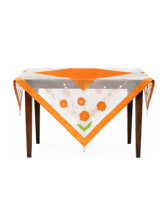 Inart Checkered Tablecloth Orange 120x120cm