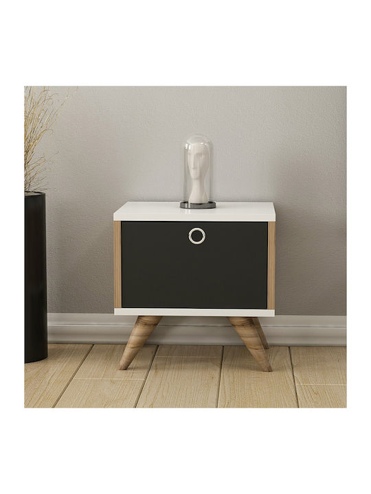 Κομοδίνο Zeyn Ξύλινο Καρυδί / Λευκό / Μαύρο 40x35x41cm