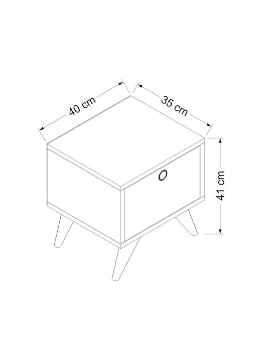 Κομοδίνο Zeyn Ξύλινο Καρυδί / Λευκό / Μαύρο 40x35x41cm