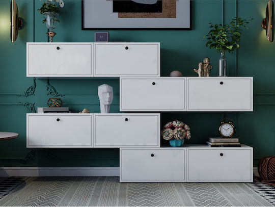 Bibliotecă Living Albă cu Vitrină M223xL30xÎ135cm Bibliotecă Living Albă cu Vitrină M223xL30xÎ135cm