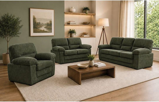 Living Room Furniture Set 3-Seater & 2-Seater & Armchair Green