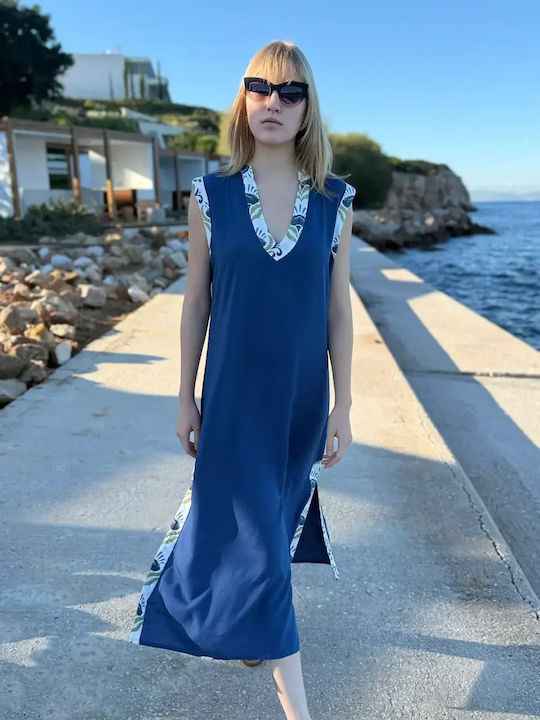Sommer Midi Hemdkleid Blau