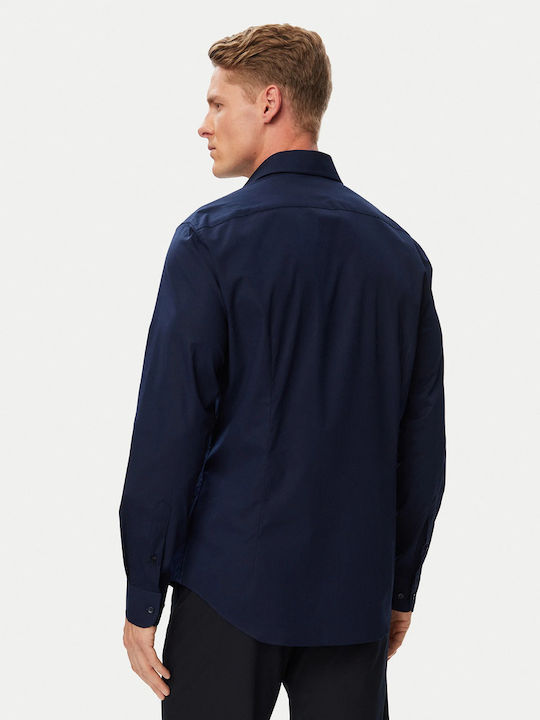 Long Sleeve Shirt in Narrow Fit Striped Navy Blue