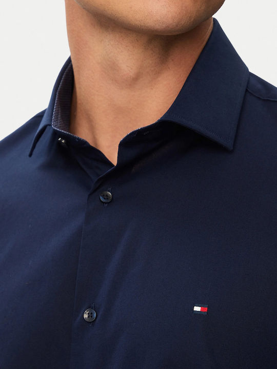 Long Sleeve Shirt in Narrow Fit Striped Navy Blue