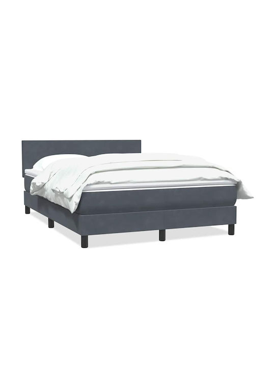 Double Bed Upholstered with Fabric Dark Grey with Slats & Mattress 160x210cm