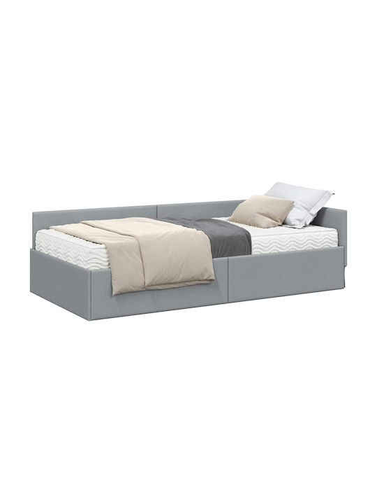 Single Upholstered Bed Base with Fabric Light Grey with Slats and Mattress 94x190cm